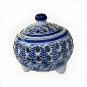 SILVESTRI VTG Footed Chinoiserie Blue & White FAIRY LAMP CANDLE POTPOURRI HOLDER